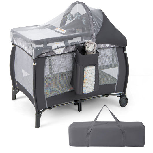4-in-1 Portable Baby Nursery Center Travel Crib Gray