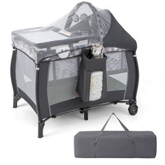 4-in-1 Portable Baby Nursery Center Travel Crib Gray