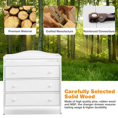 White Baby Changing Table Three Drawers Safety Belt
