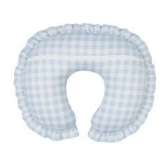 Light Blue Checkered Ruffle Baby Nursing Pillow Cover