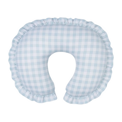 Light Blue Checkered Ruffle Baby Nursing Pillow Cover