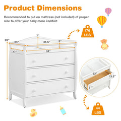 White Baby Changing Table Three Drawers Safety Belt