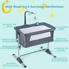 Height Adjustable Baby Side Crib Music Box Toys