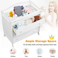 White Baby Changing Table Three Drawers Safety Belt