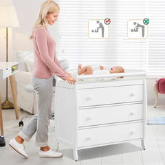 White Baby Changing Table Three Drawers Safety Belt