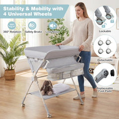 Foldable Baby Diaper Changing Table Storage Shelf Station