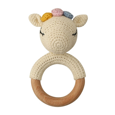 Wooden Crochet Bunny Rattle Toy.