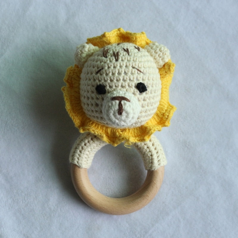 Wooden Crochet Bunny Rattle Toy.