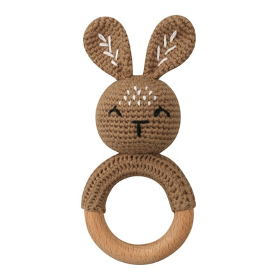 Wooden Crochet Bunny Rattle Toy.