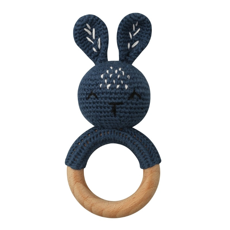 Wooden Crochet Bunny Rattle Toy.