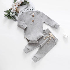 Newborn Baby Ribbed Long Sleeve Bodysuit Pants Set