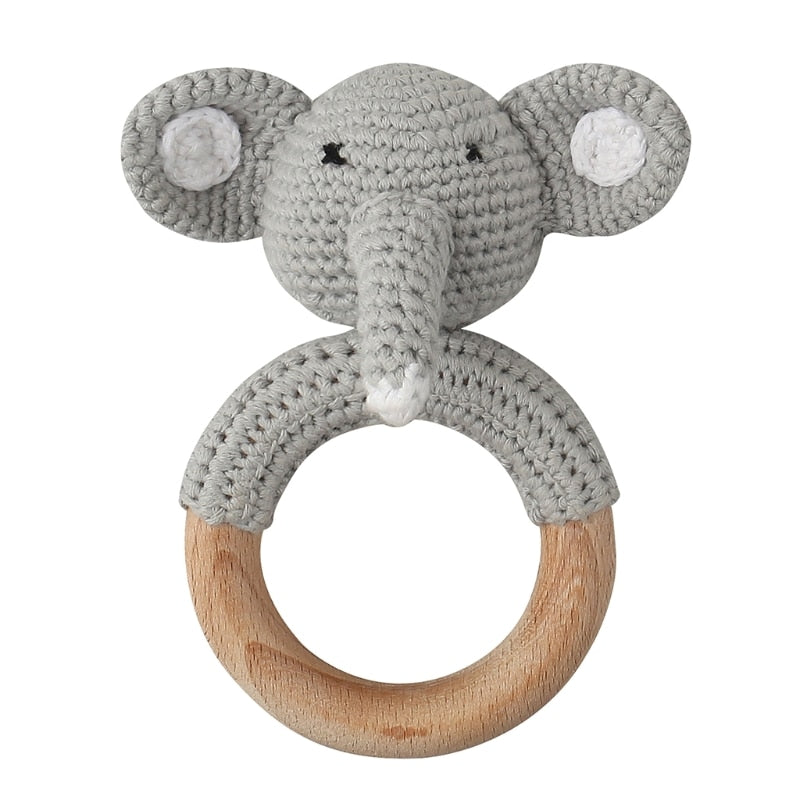 Wooden Crochet Bunny Rattle Toy.