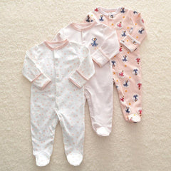 3-Piece Newborn Baby Floral Long Sleeve Romper Set
