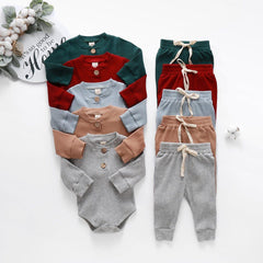 Newborn Baby Ribbed Long Sleeve Bodysuit Pants Set
