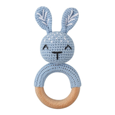 Wooden Crochet Bunny Rattle Toy.