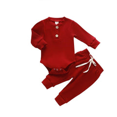 Newborn Baby Ribbed Long Sleeve Bodysuit Pants Set