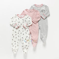 3-Piece Newborn Baby Floral Long Sleeve Romper Set
