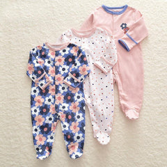 3-Piece Newborn Baby Floral Long Sleeve Romper Set