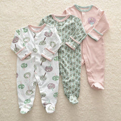 3-Piece Newborn Baby Floral Long Sleeve Romper Set