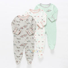 3-Piece Newborn Baby Floral Long Sleeve Romper Set