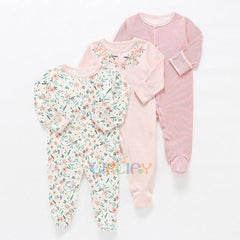 3-Piece Newborn Baby Floral Long Sleeve Romper Set
