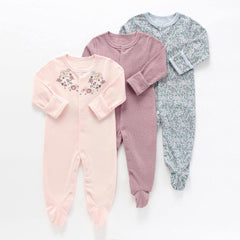 3-Piece Newborn Baby Floral Long Sleeve Romper Set