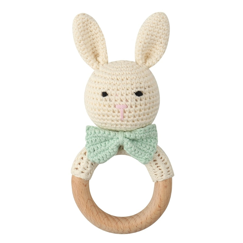 Wooden Crochet Bunny Rattle Toy.