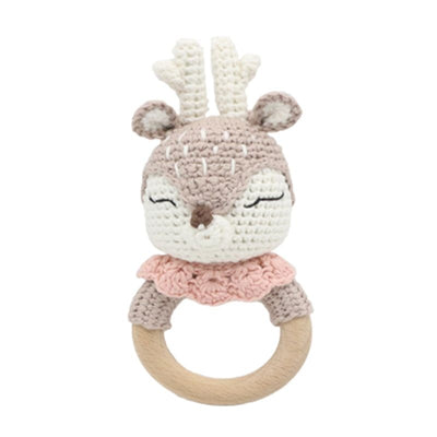 Wooden Crochet Bunny Rattle Toy.