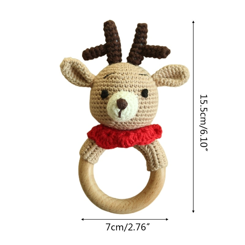 Wooden Crochet Bunny Rattle Toy.