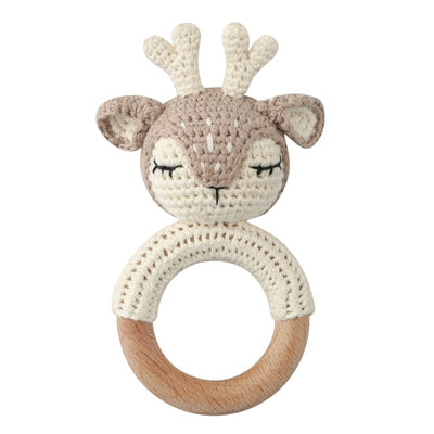 Wooden Crochet Bunny Rattle Toy.