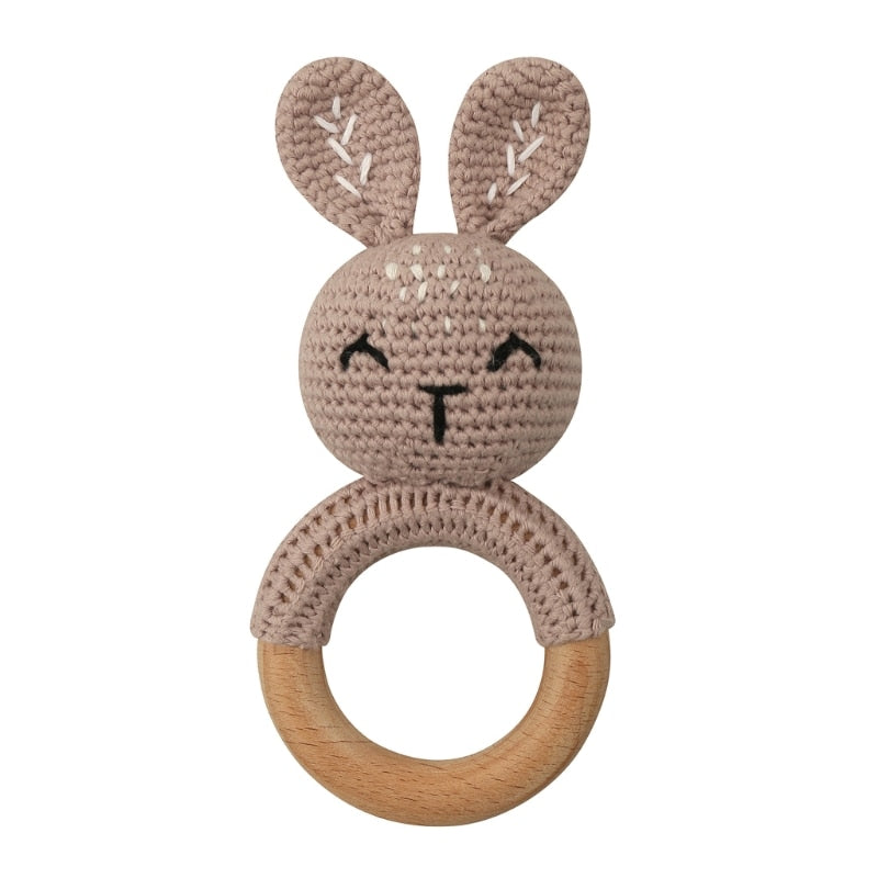 Wooden Crochet Bunny Rattle Toy.