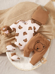 4-Piece Newborn Baby Boy Bear Romper Outfit Set