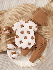 4-Piece Newborn Baby Boy Bear Romper Outfit Set