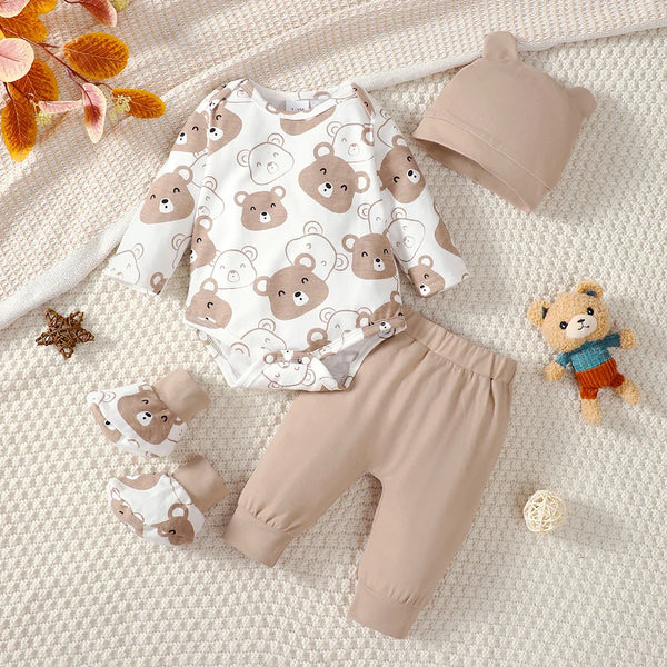 4-Piece Newborn Baby Boy Bear Romper Outfit Set