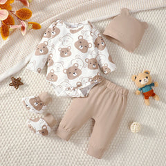 4-Piece Newborn Baby Boy Bear Romper Outfit Set