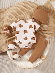 4-Piece Newborn Baby Boy Bear Romper Outfit Set