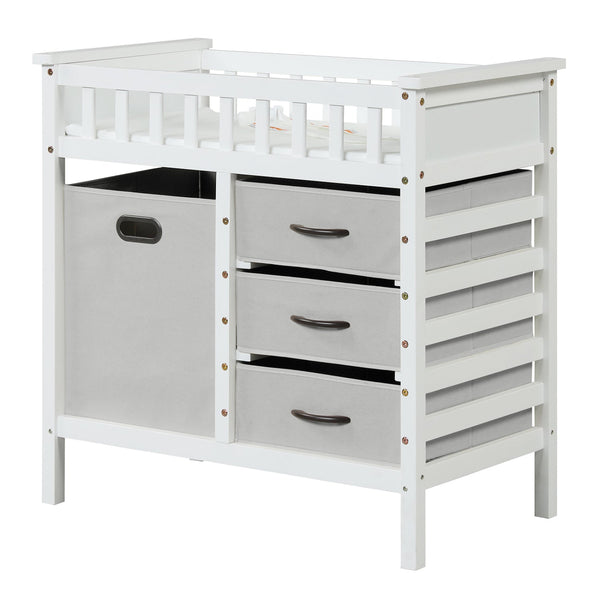 Wooden Baby Changing Table Three Fabric Storage Drawers
