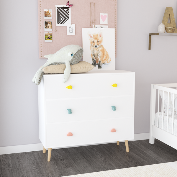 Kids Three Drawer Dresser Baby Bedroom Nightstand Storage