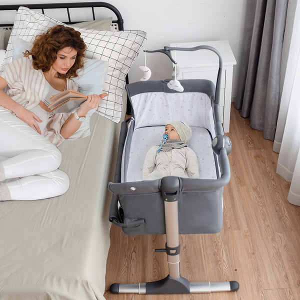 Height Adjustable Baby Side Crib Music Box Toys