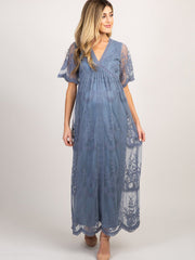 Women's Maternity Lace Short Sleeve V Neck Dress