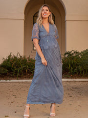 Women's Maternity Lace Short Sleeve V Neck Dress