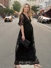 Women's Maternity Lace Short Sleeve V Neck Dress