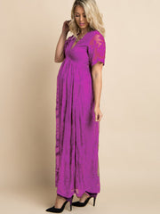 Women's Maternity Lace Short Sleeve V Neck Dress