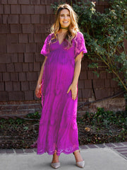 Women's Maternity Lace Short Sleeve V Neck Dress