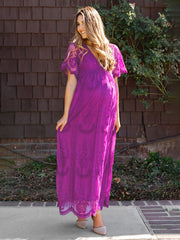 Women's Maternity Lace Short Sleeve V Neck Dress