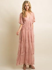 Women's Maternity Lace Short Sleeve V Neck Dress