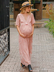 Women's Maternity Lace Short Sleeve V Neck Dress