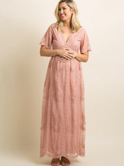 Women's Maternity Lace Short Sleeve V Neck Dress