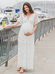 Women's Maternity Lace Short Sleeve V Neck Dress