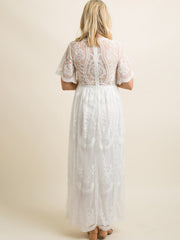 Women's Maternity Lace Short Sleeve V Neck Dress